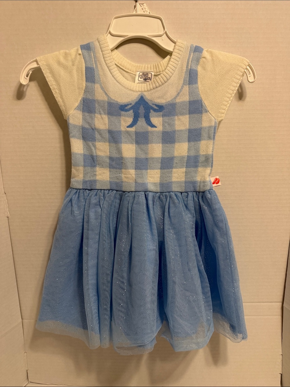 Wizard of Oz Girls Blue Gingham Knit & Tulle Dress